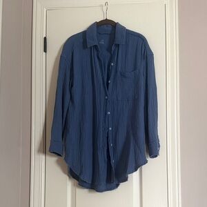 Aerie Blue Textured Button Up Shirt or Beach Cover Up (size XXS)